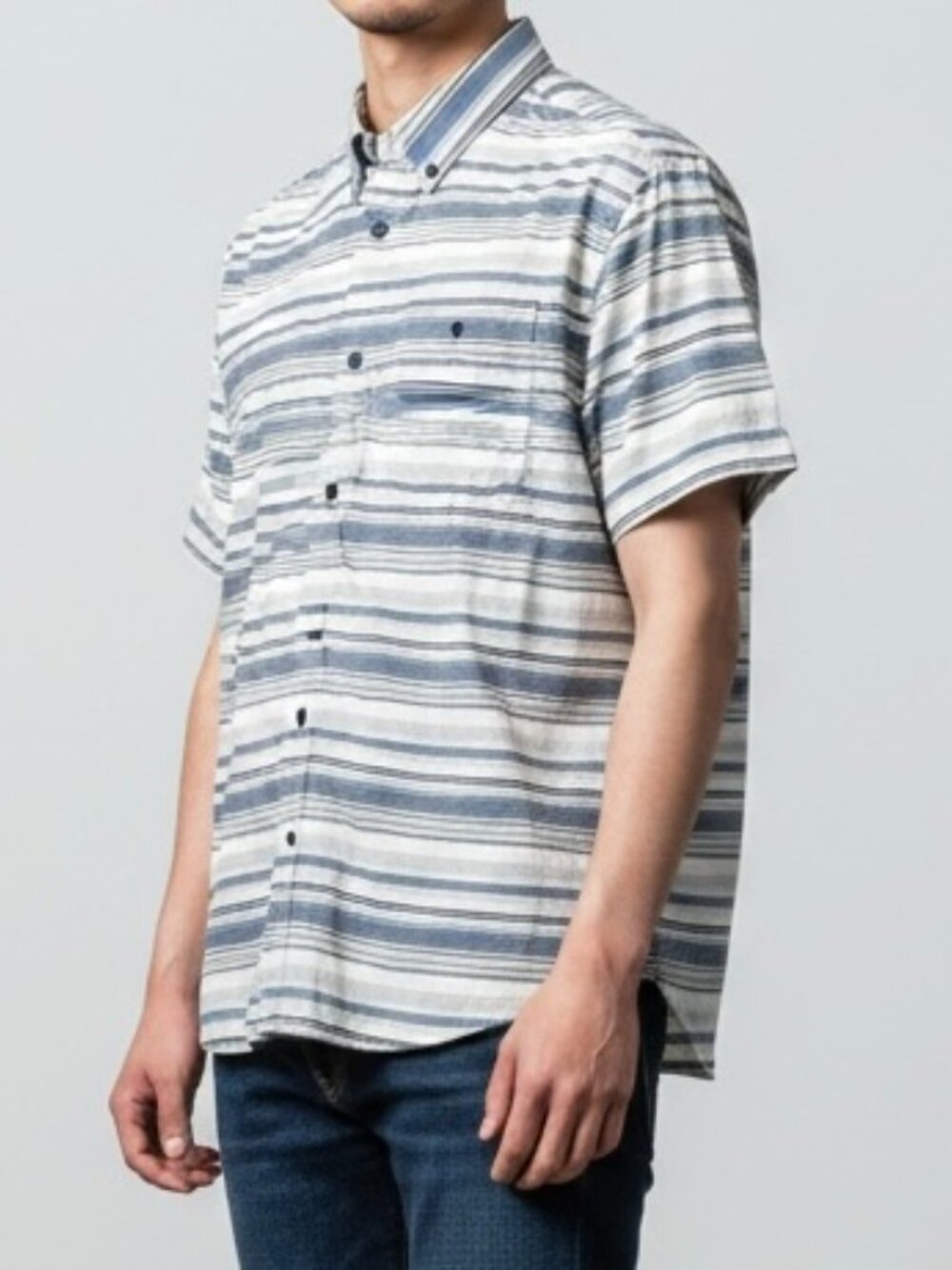 NEW Grizzly Mountain Shirt Men’s XXL Blue & Gray stripe button up short sleeve